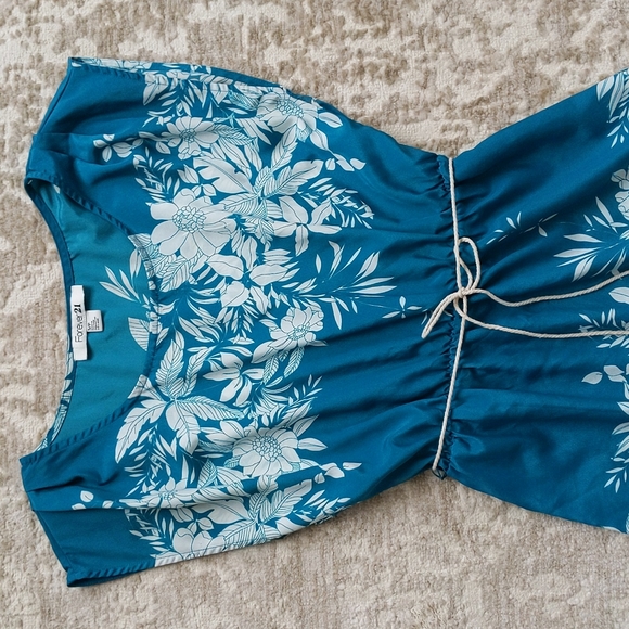 Forever 21 Floral Tassel Tie Semi-Sheer Dress Small Teal - Picture 3 of 16